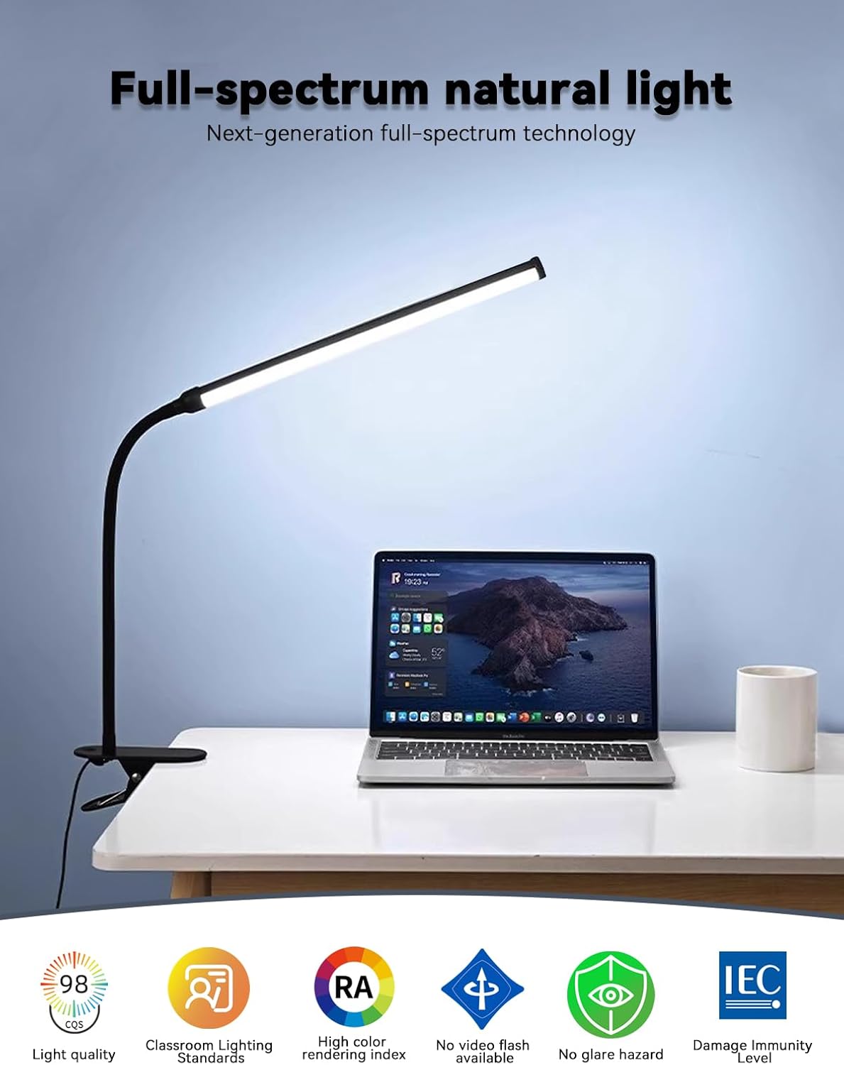 2 Pack LED Desk Lamp with Clamp,Eye-Friendly Clip on Lights for Home Office Study Reading,3 Modes 10 Brightness,Long