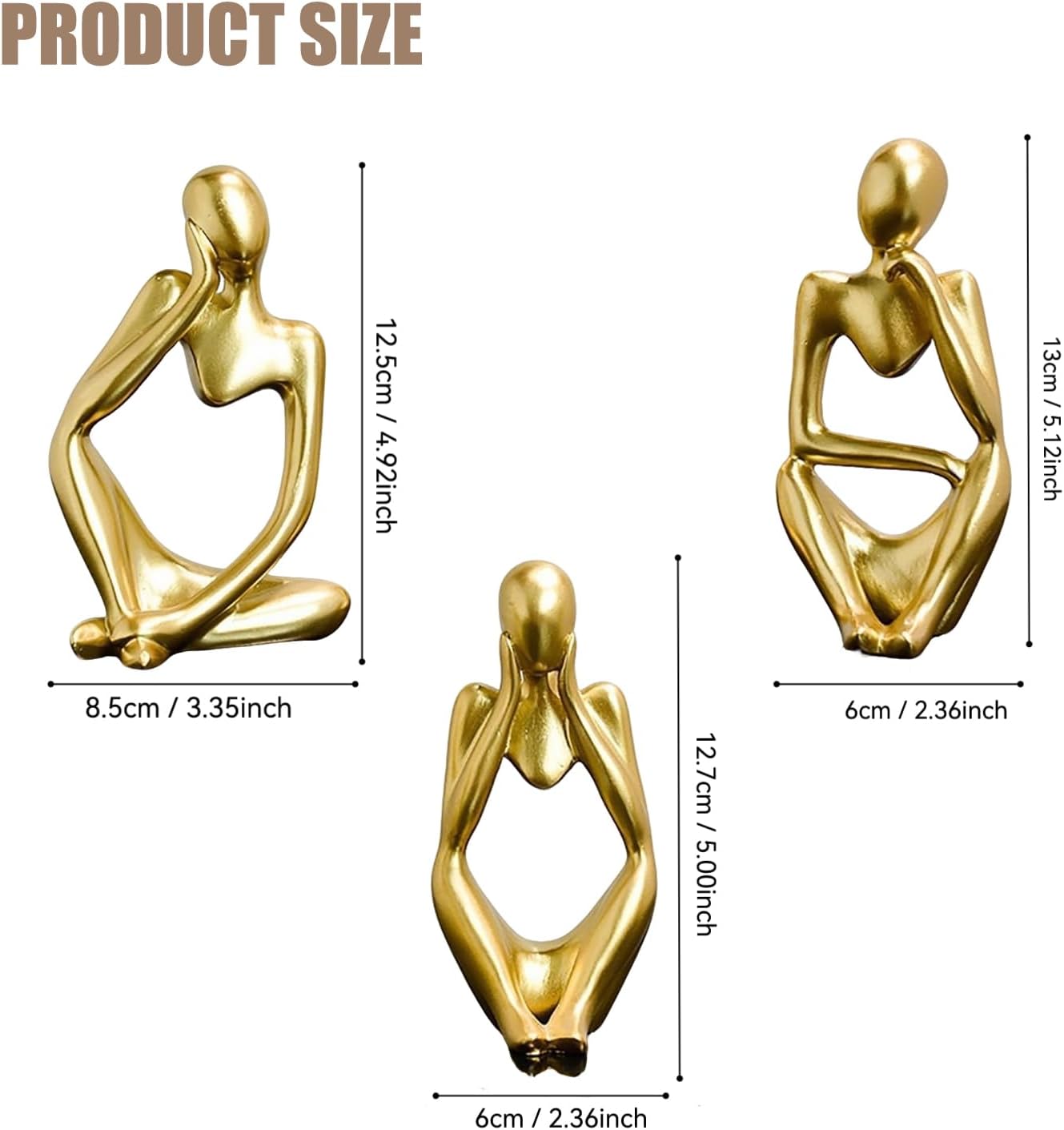 Thinker Statue Abstract Art Thinker Figurines Home Decor / Gold / Set of 3