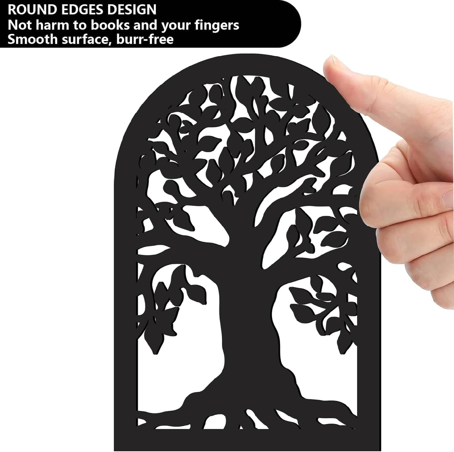 1 Pair Metal Bookends Heavy Duty Study Non-Skid Creative Decorative Small / Tree of Life / Black
