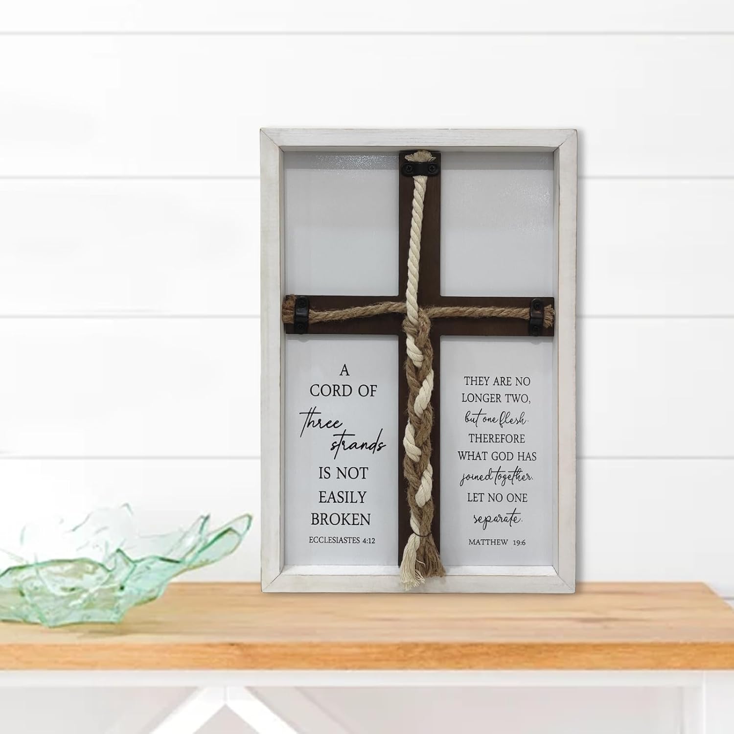 A Cord of Three Strands Wedding Ceremony Wall Decor " Sand Unity Knot Braid / White Cross / 15 x 10