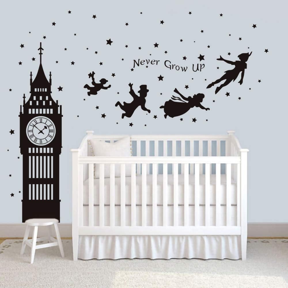 Wall Decals Peel and Stick for Nursery London Silhouette Quotes Wall Art Stickers Baby Kids / Black