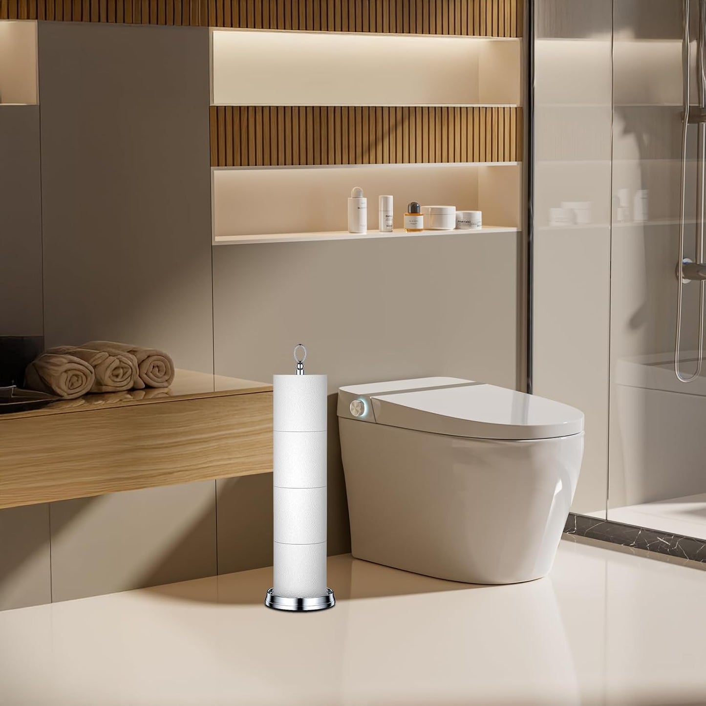 ROLABAM Heavy Weighted Toilet Paper Holder (with Reserve Function) Free Standing Toilet Paper Storage，Spare Toilet