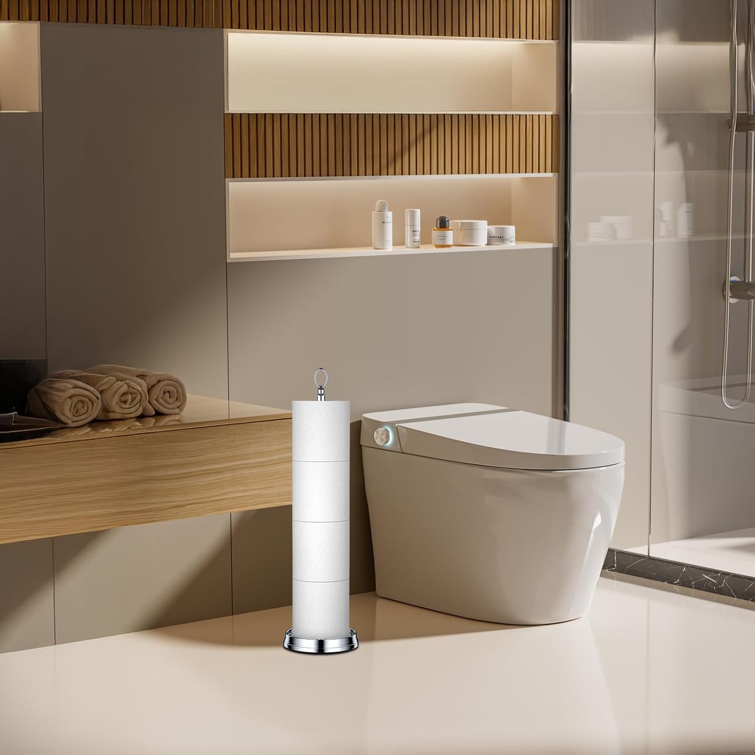 ROLABAM Heavy Weighted Toilet Paper Holder (with Reserve Function) Free Standing Toilet Paper Storage，Spare Toilet