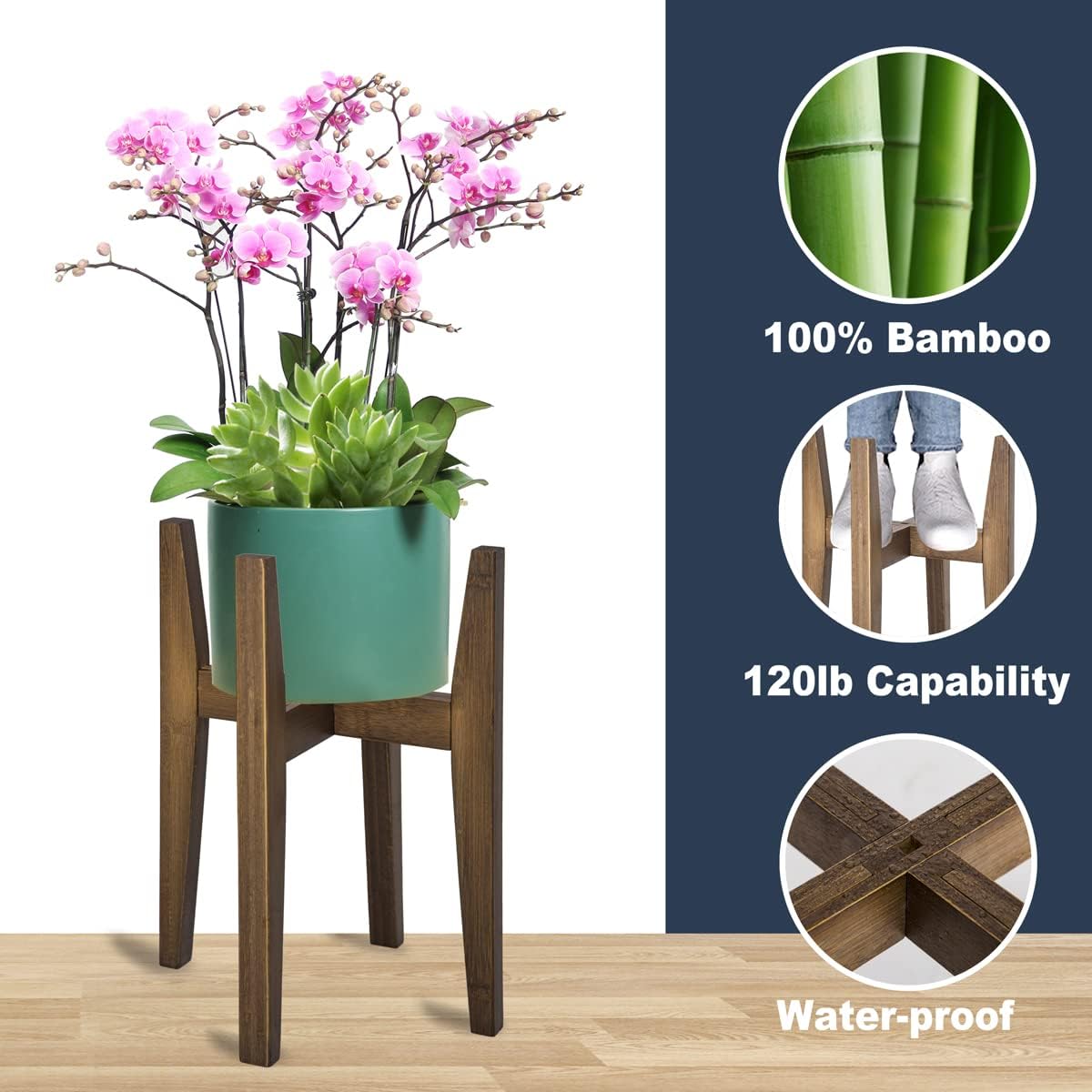 OERGKE Adjustable Plant Stand, Bamboo Mid Century Modern Indoor Plants Stands, Corner Flower Holder for Living Room