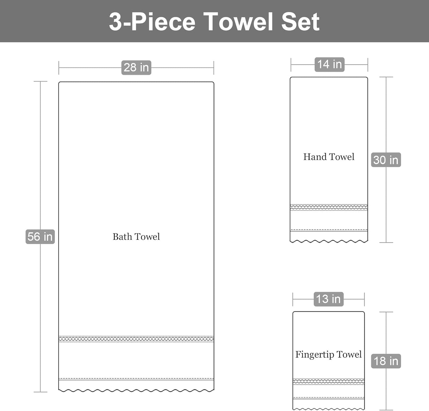 Loom and Mill Luxury Cotton Bath Towel Set 3 Piece-1 Bath Towel 1 Hand Towel 1 Wash Cloth, Ultra Soft Decorative Towel