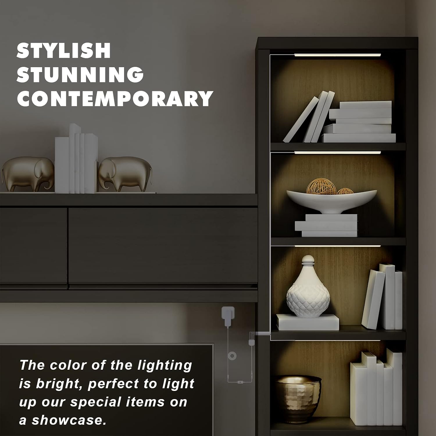 JUSJUBR Natural White 4 Pack Dimmable Shelf Lighting with Memory Function, 12 inch 4000K Bookshelf Lighting, LED Lights