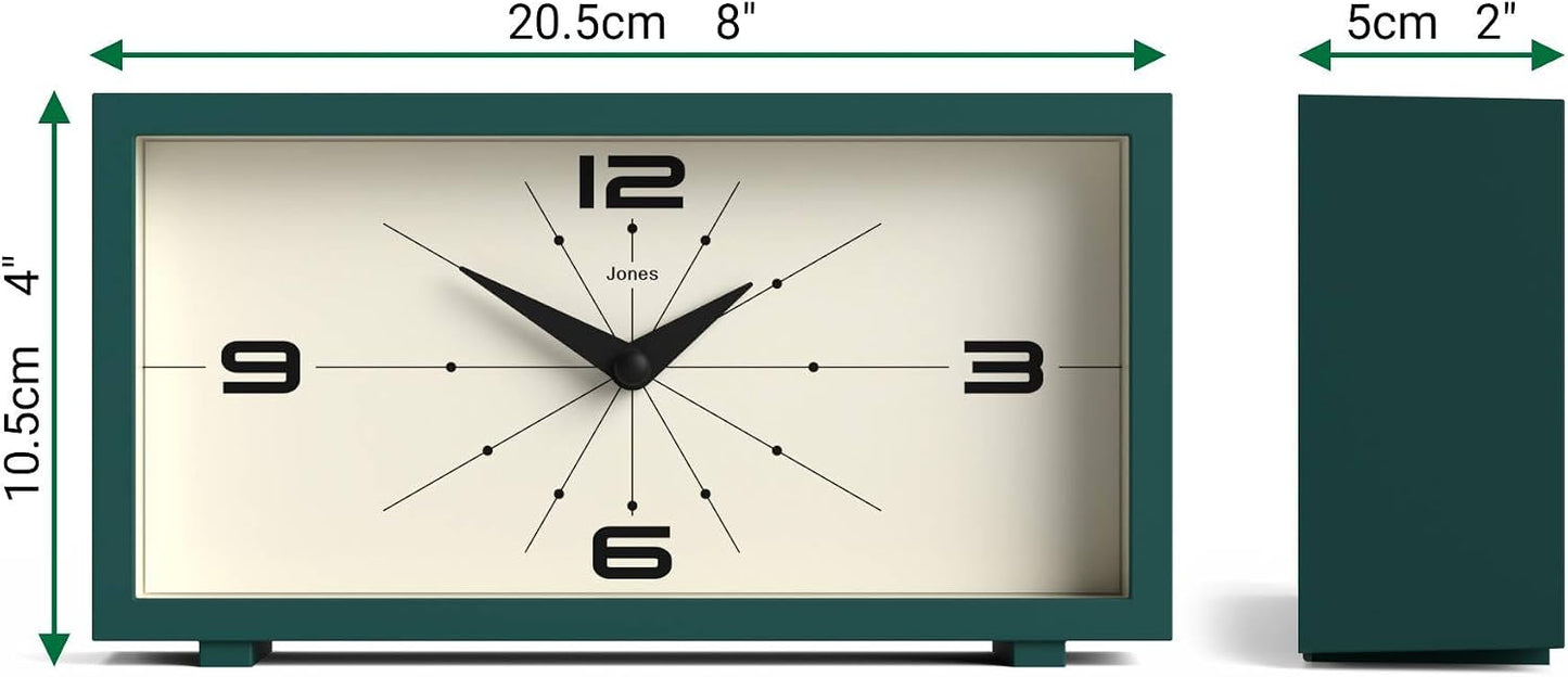 JONES CLOCKS® Odeon Desk Clock | Modern Rectangular Design | Dark Green | Stylish Retro Look for Shelf, Table, Mantel