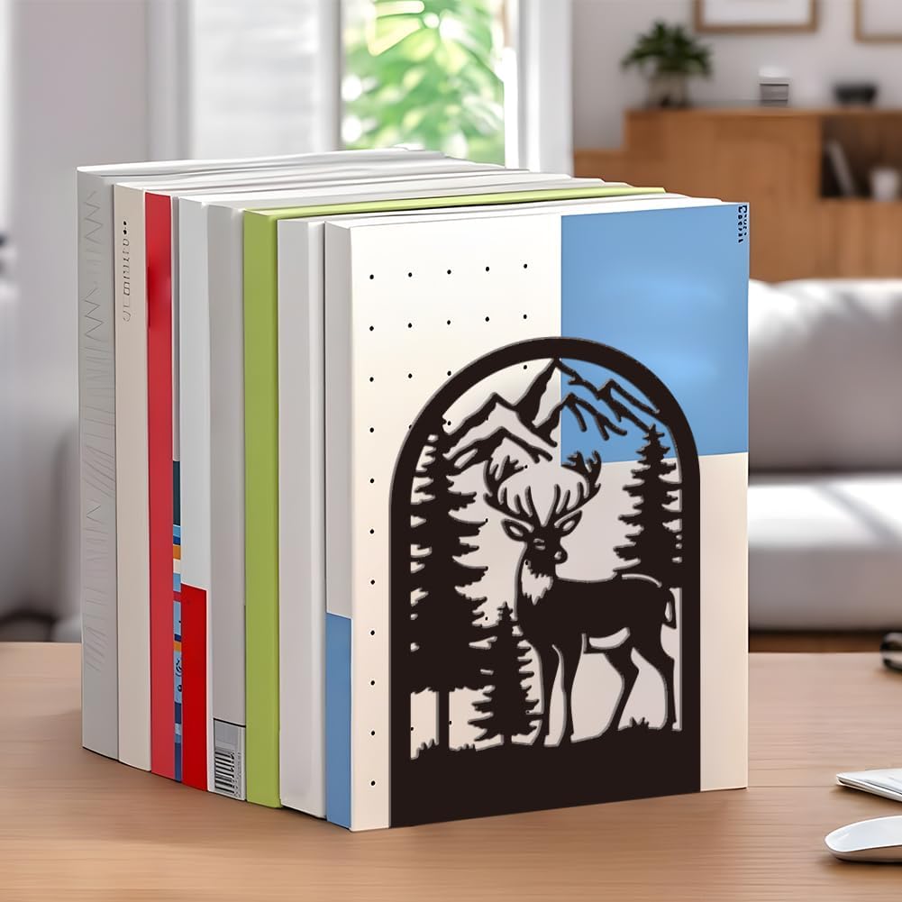1 Pair Forest Deer Metal Bookends