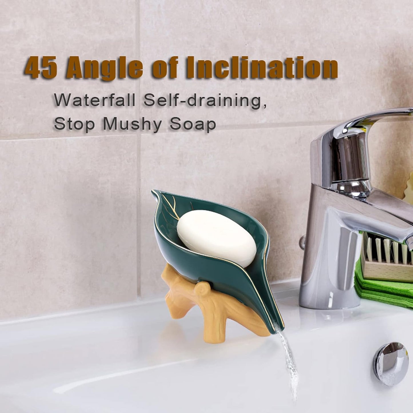 Ceramic Soap Dish Holder Self Draining / Green