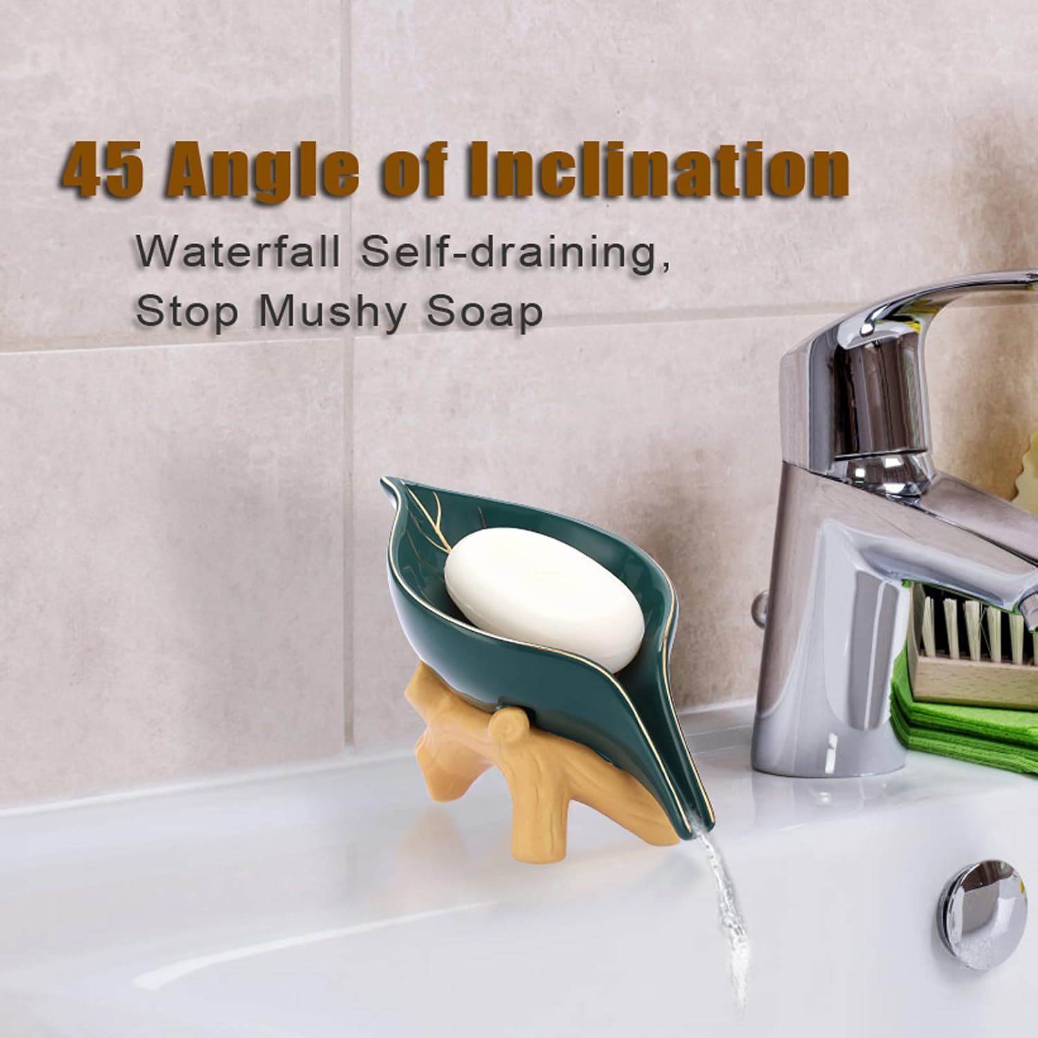 Ceramic Soap Dish Holder Self Draining / Green