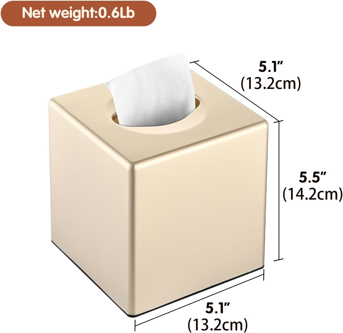 Decorative Modern Square Facial Storage Tissue Box Holder / Champagne Gold