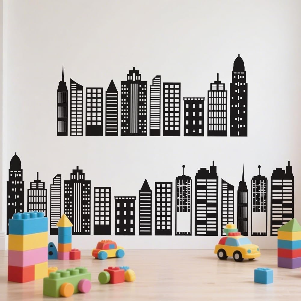 2 Sheets Cityscape Wall Stickers City Buildings Silhouettes Wall Decals Kids Room Peel / Set of 2