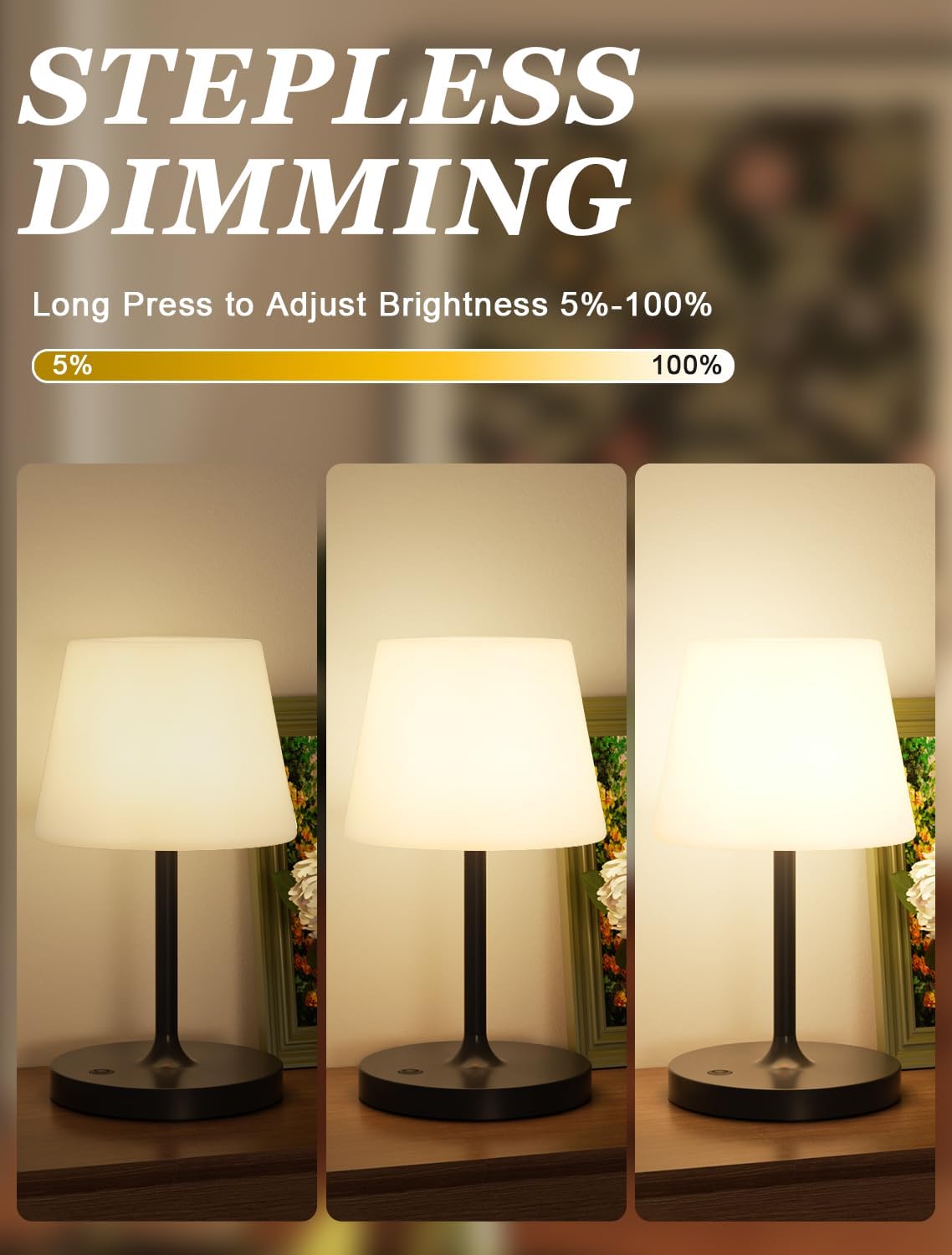Shower Lamp IP54 Waterproof, Cordless Rechargeable Table Lamp, Outdoor Use | 4000mAh Battery Operated, Dimmable Touch