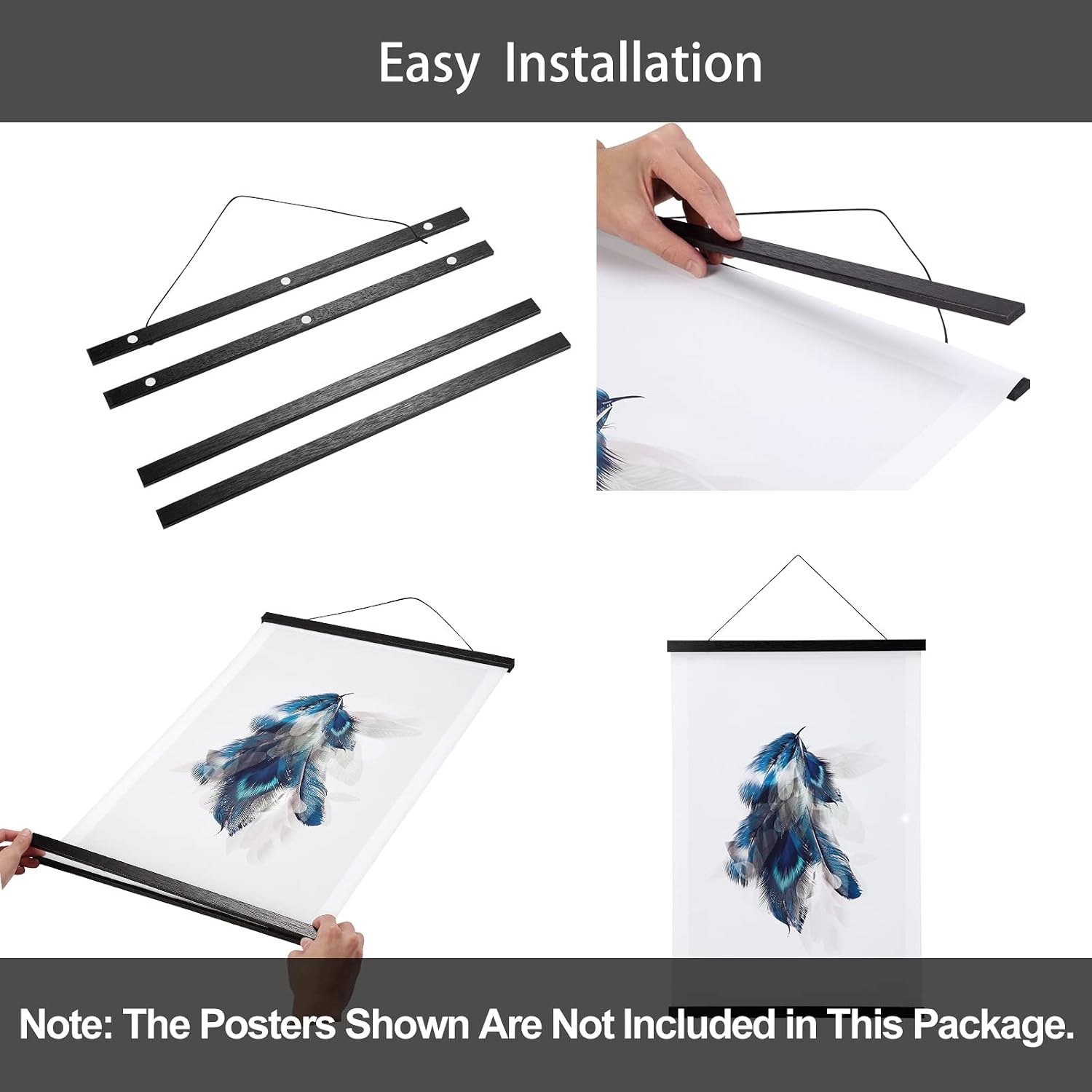 WITCOLOR Magnetic Poster Hanger Frame, 24x36 24x30 24x16 24x18 Black Wood Wooden Magnet Canvas Artwork Print Dowel