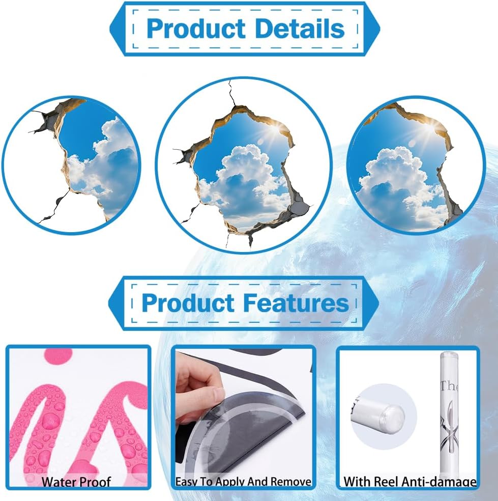 3D Broken Wall Sticker Clouds Peel and Stick Wall Decal Funny Ceiling Decal / Sky / Set of 2