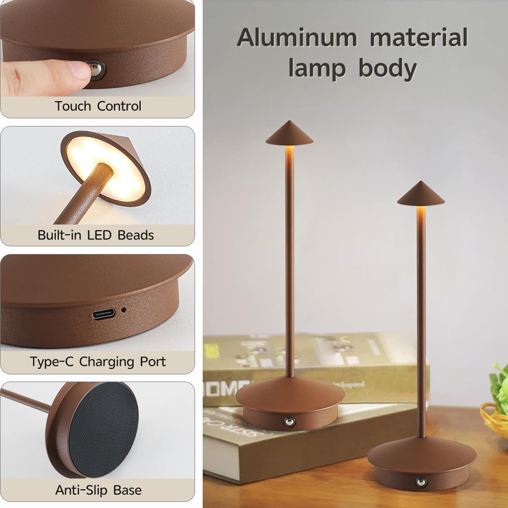 2 Pack Aluminum Cordless Table Lamp, 6000mAh Rechargeable Table Lamps, Portable Touch LED Lamp, Outdoor Waterproof