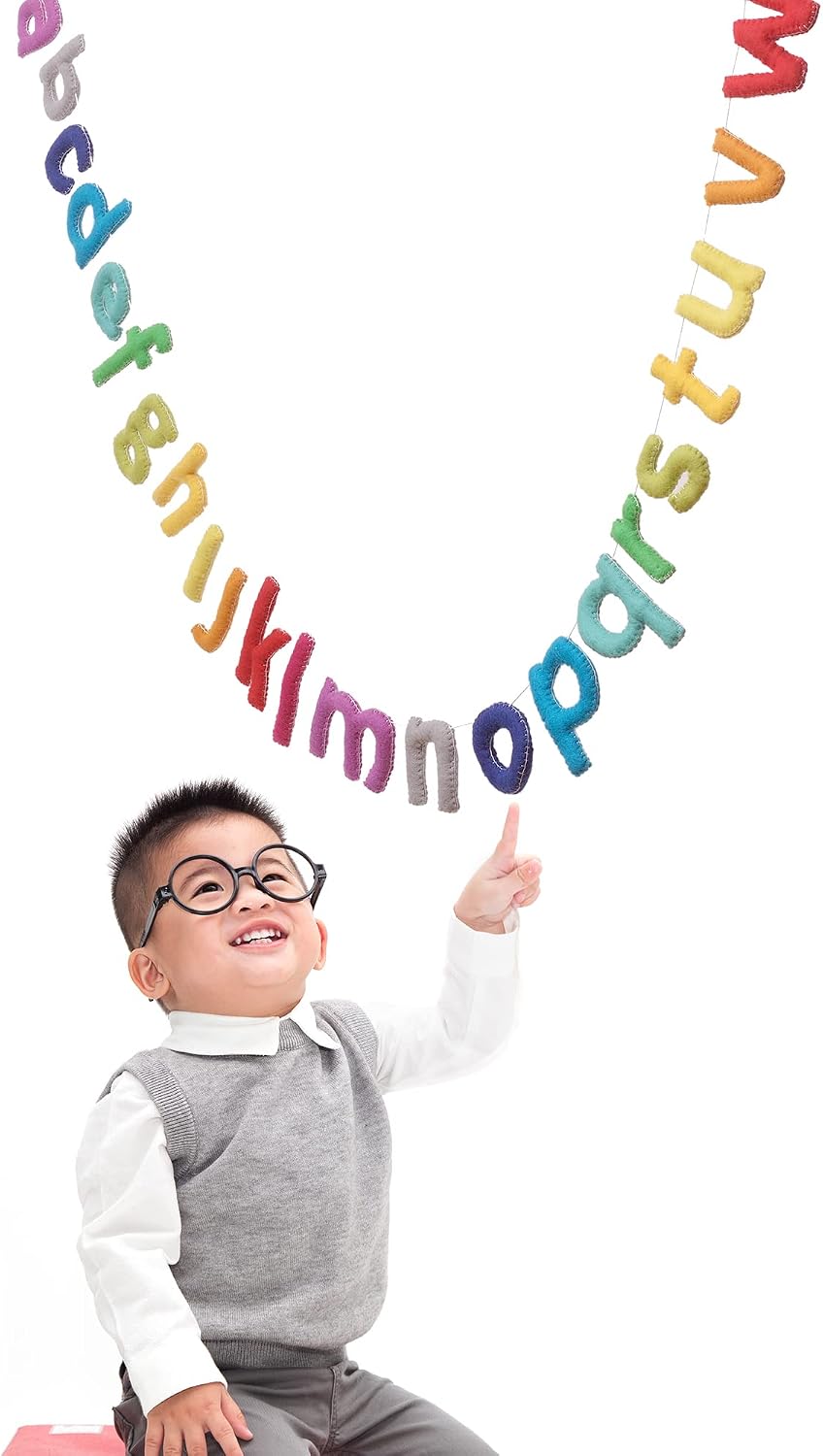 Glaciart One Alphabet Garland - Natural Handmade Wool ABC Letters - Decorative Wall Decor for Classroom, Playroom