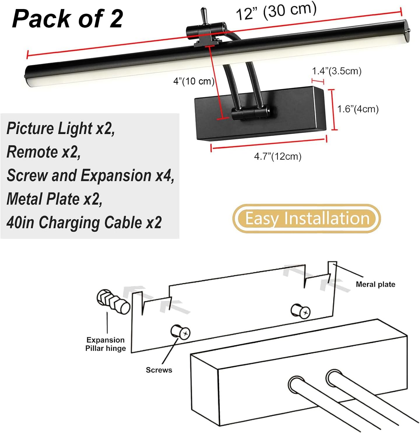 Yuichoy 2 Pack Picture Lights for Wall Battery Operated, 12 inch Wireless Art Lighting for Painting, 6 Colors Picture