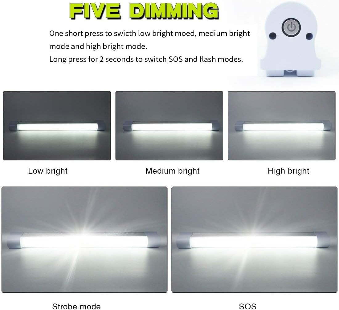 LETOUR 10pcs LED Tube Magnetic Light Work Lights 6000Lumens 10400mAh 5 Lighting Options Camping Lantern USB