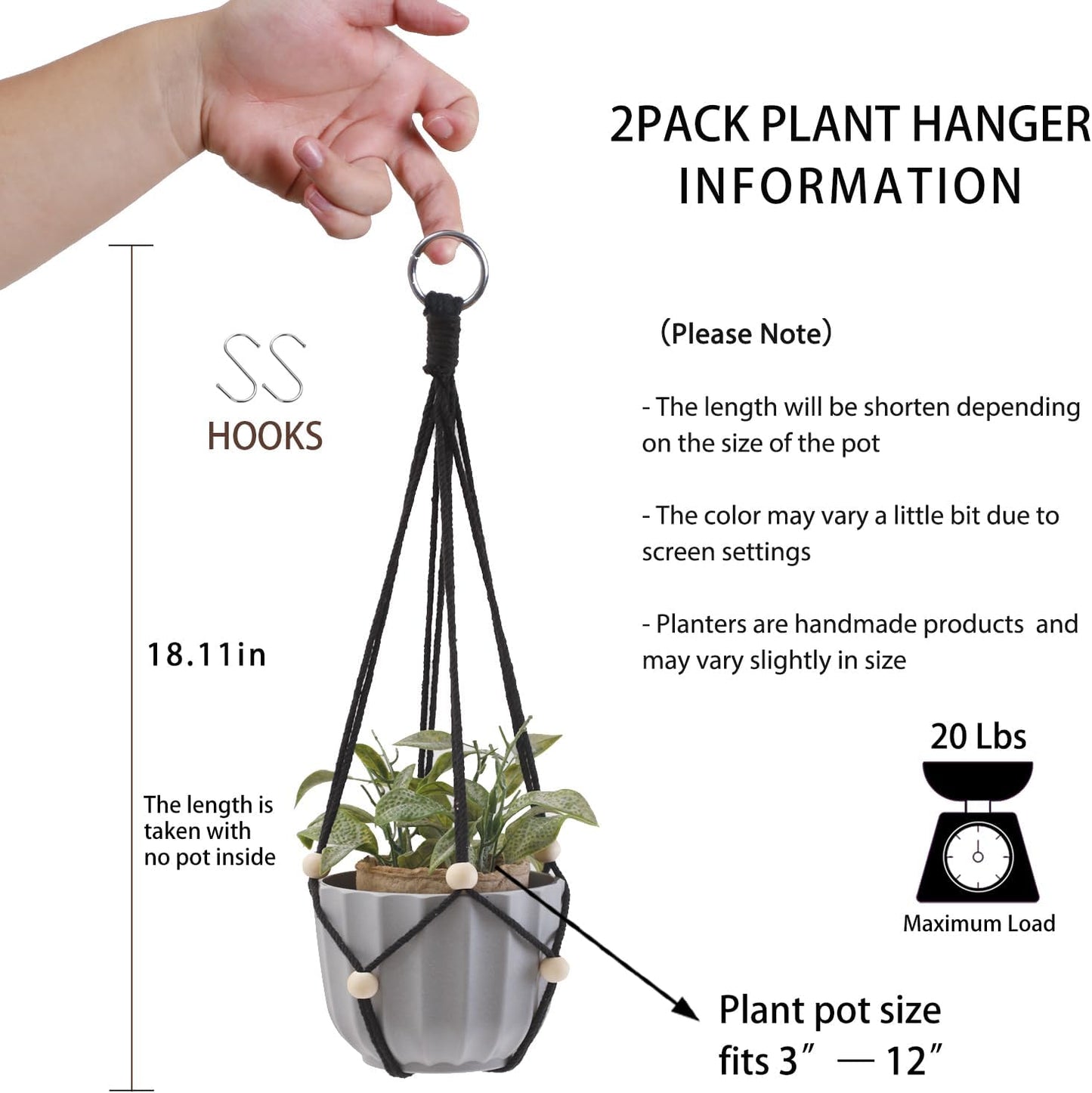 Black Hanging Planter / Black Bead / Set of 2