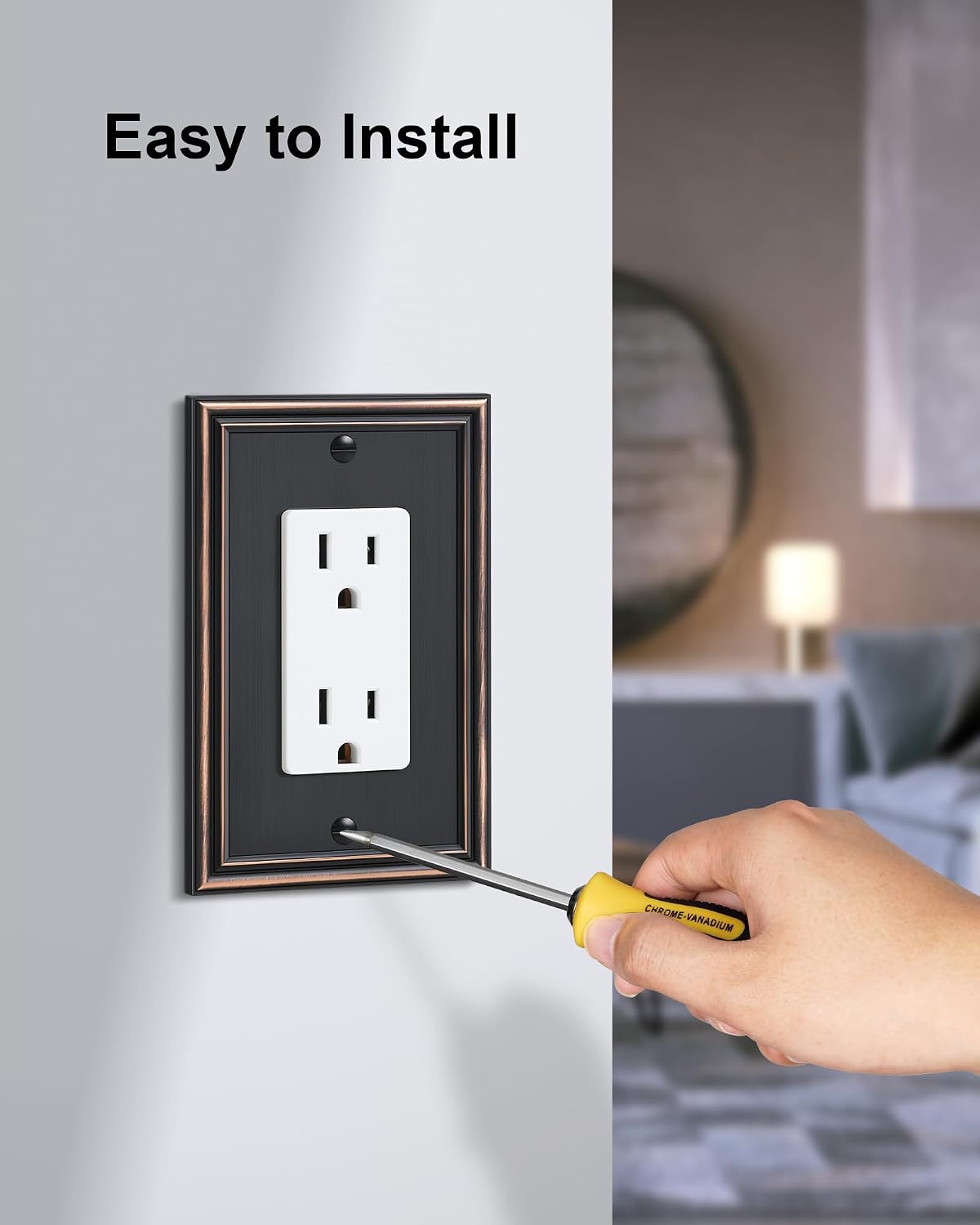 6-Pack Zinc Alloy Decorator Outlet Cover Plate, Solid Receptacle Cover | Decorative Switch Plates and Outlet Covers
