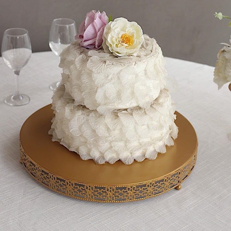 in Metal Fleur De Lis Round Cake Stand Dessert Display Pedestal / Gold / 16 Inch
