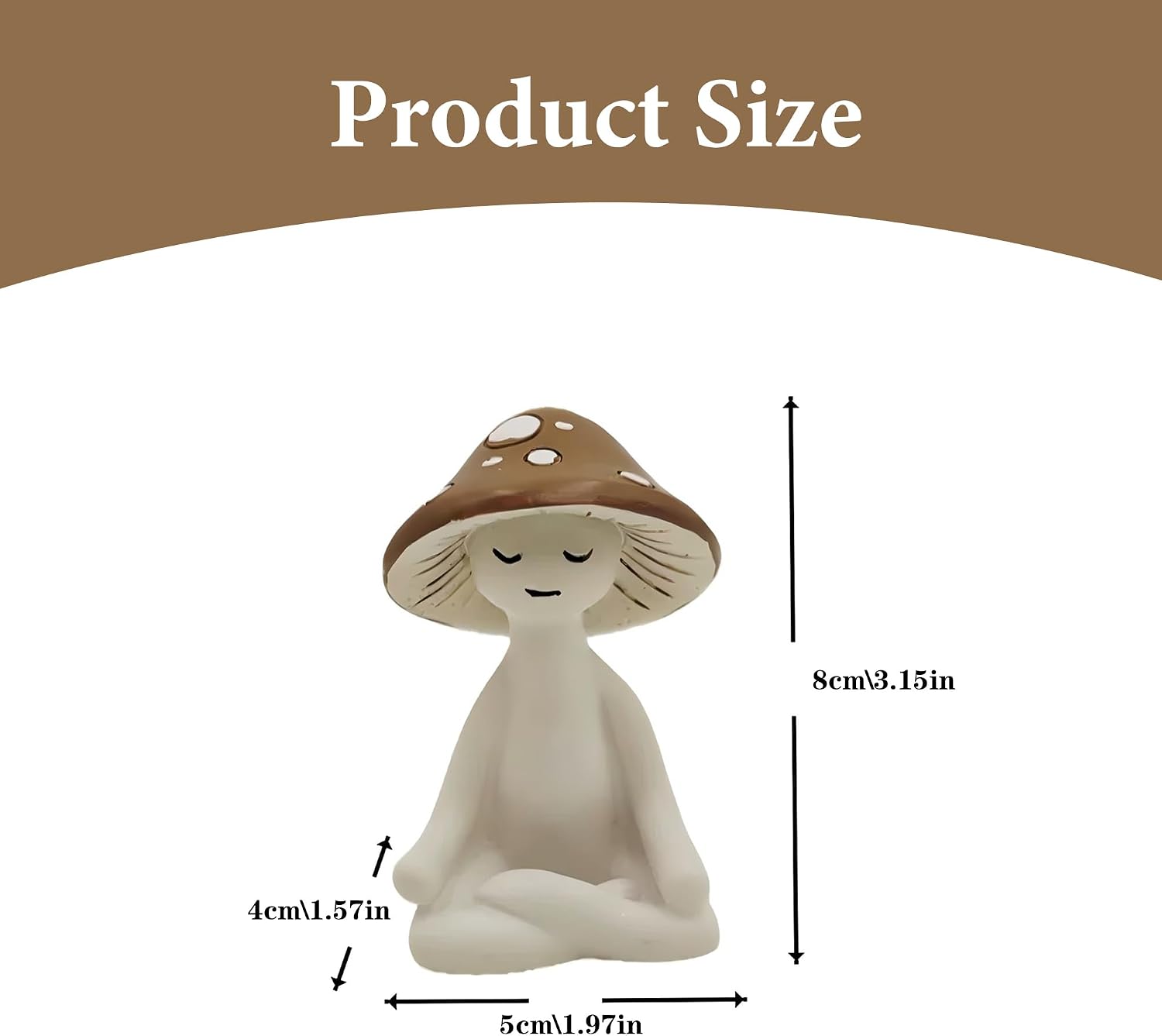 Resin Figurine / Meditation Mushroom Decor Statue / Brown / Set of 3