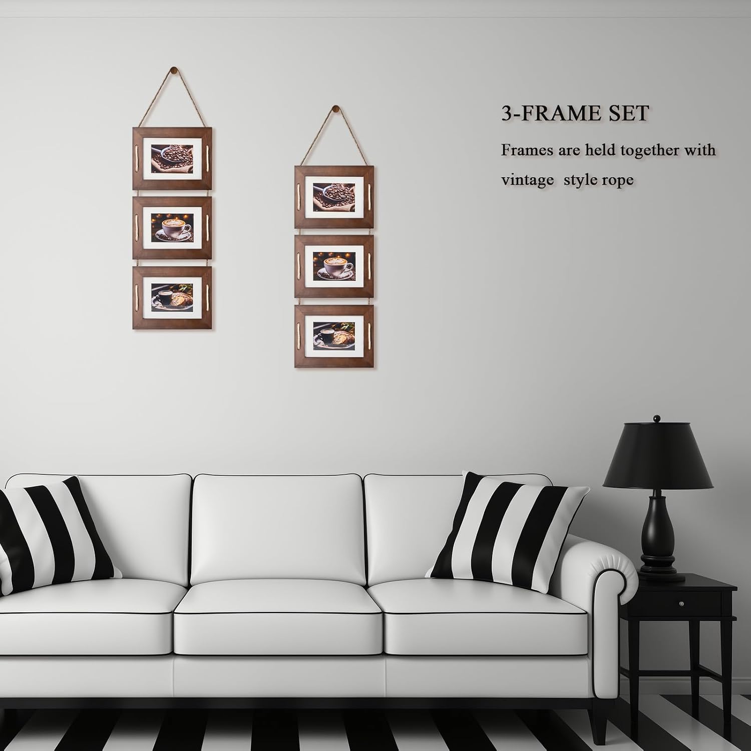 DLQuarts 5x7 Hanging Picture Frames Collage Wall Decor, 3 Opening 5x7 Matted to 3.5x5 Photo Rustic Wood Frame, Dark