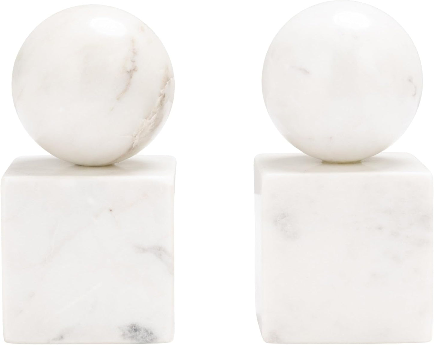 2-Piece Marble Geometric Bookends / White