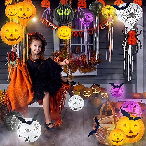 Honoson 48 Pcs Halloween Paper Lanterns Pumpkin Skeleton Spider Bat Decor