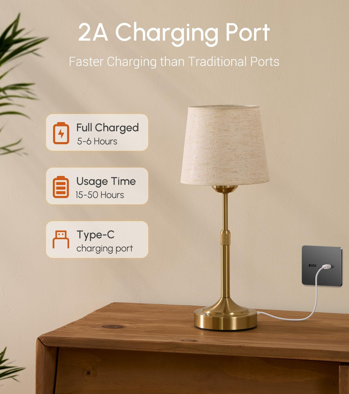 2 Pack Rechargeable Cordless Table Lamp - Small Table Lamp with 5200mAh Battery Operated, Bedside Lamps with 3 Color