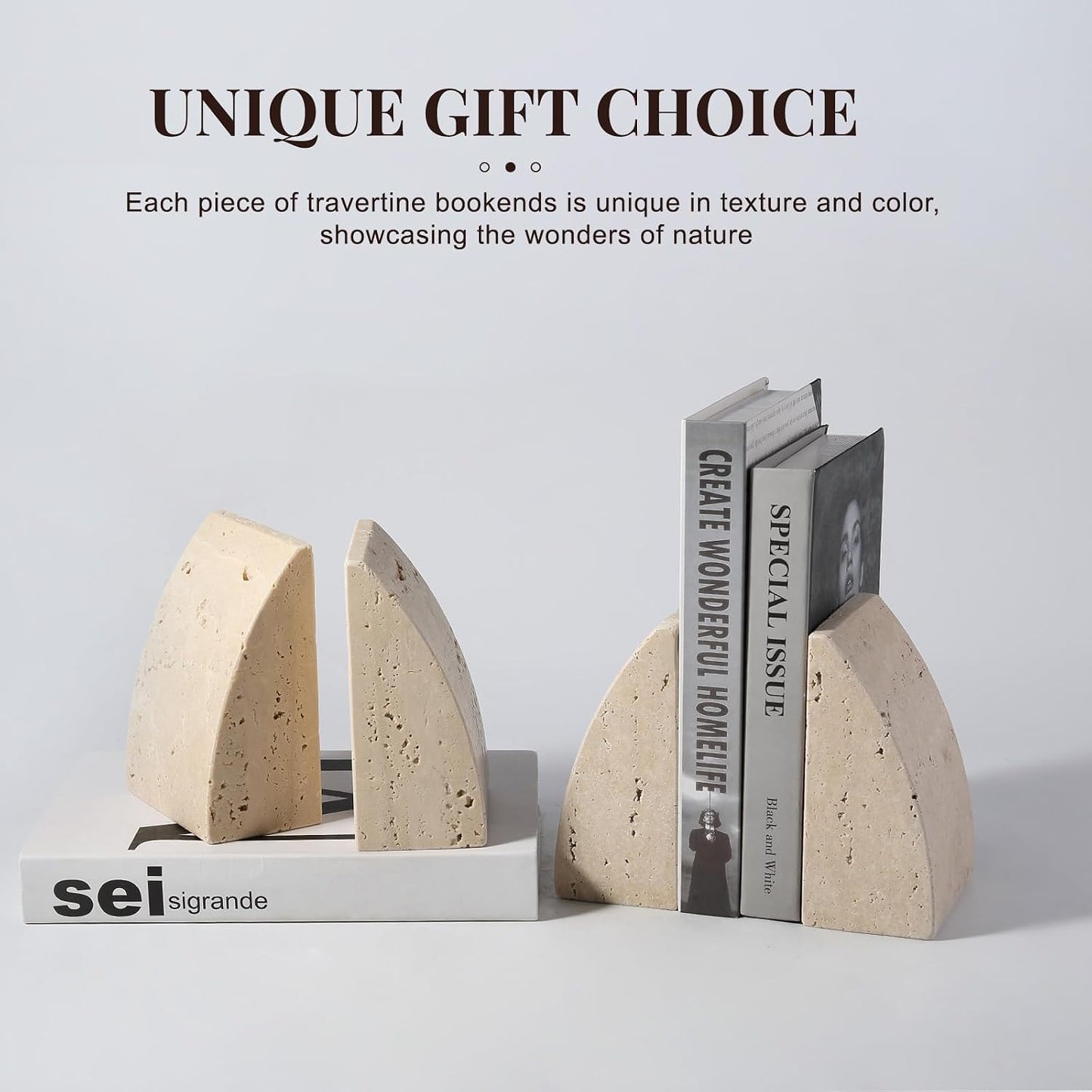 Travertine Bookends / Non-Slip Heavy Duty Book Stopper / Sail-travertine