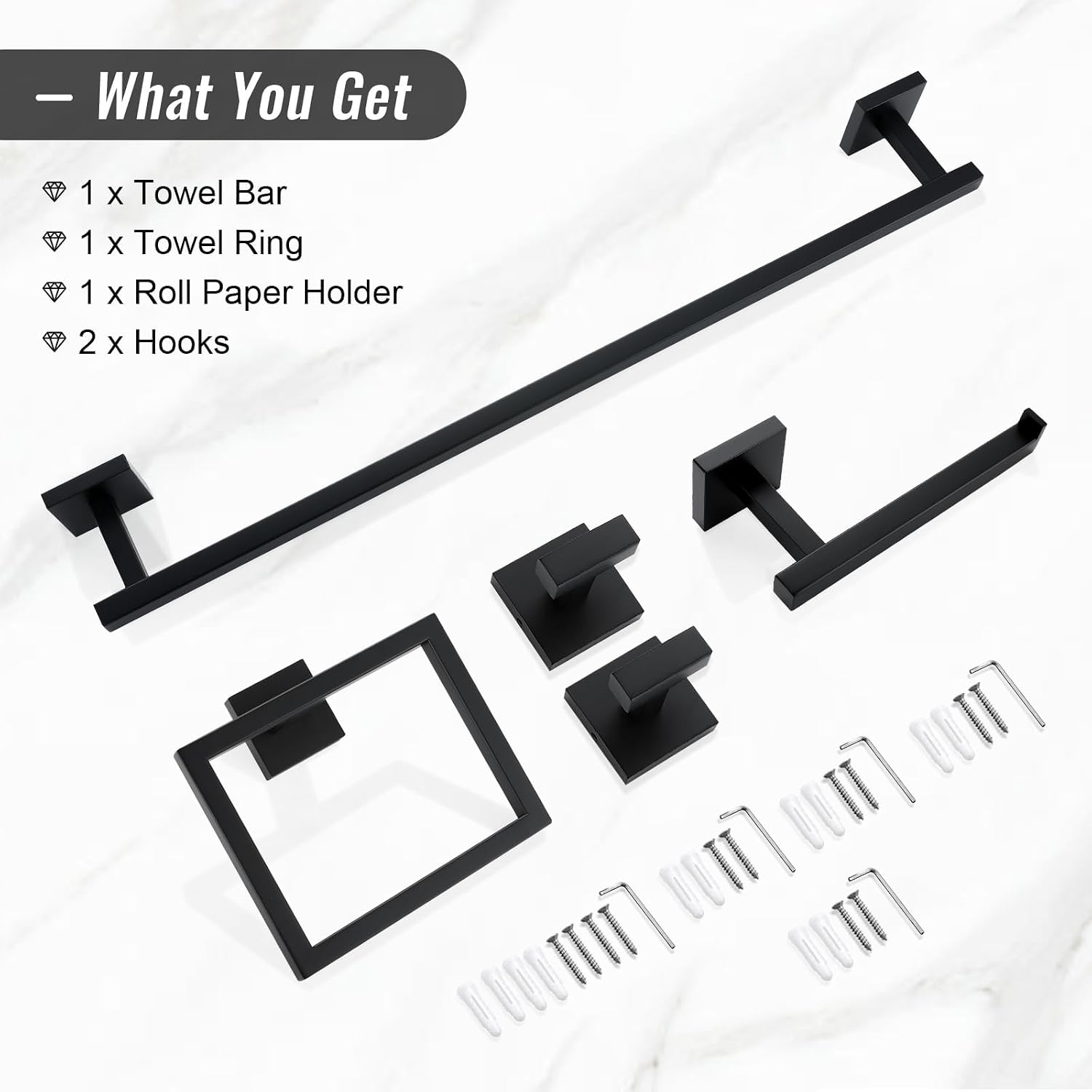 YACVCL Black Towel Bar Set 5-Piece Bathroom Hardware Accessories Set,SUS304 Stainless Steel Towel Rack Set,23.6 Inch
