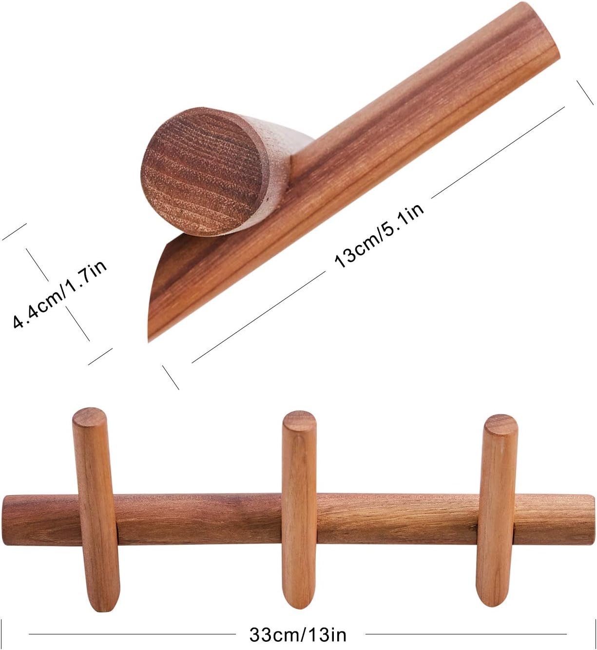 Wood Coat Hooks Wall Mounted Hat Rack Tower Hanger Wall Hooks Decorative / Black Walnut 3 Hooks