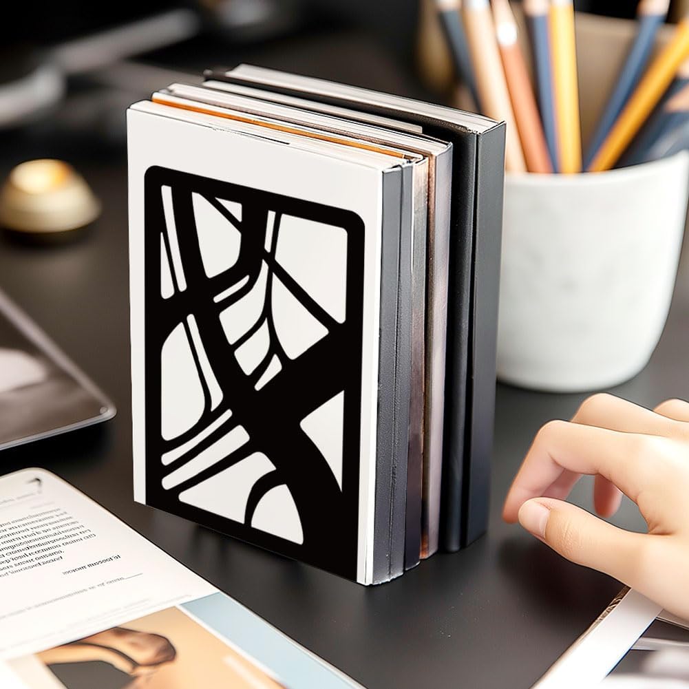 Metal Bookends for Desk Organizer / Abstract / Black