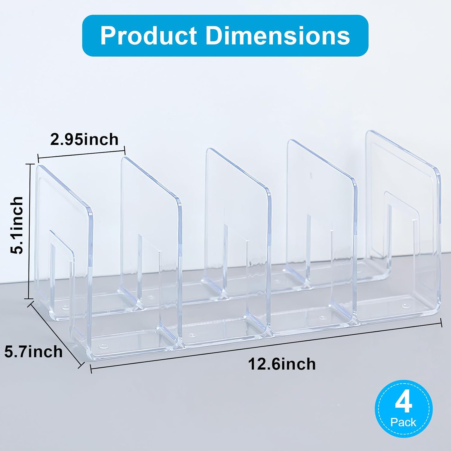 Sturdy Desk File Organizer Shelf Book Holder Purse Handbag Clutch Divider File / Clear / Set of 4