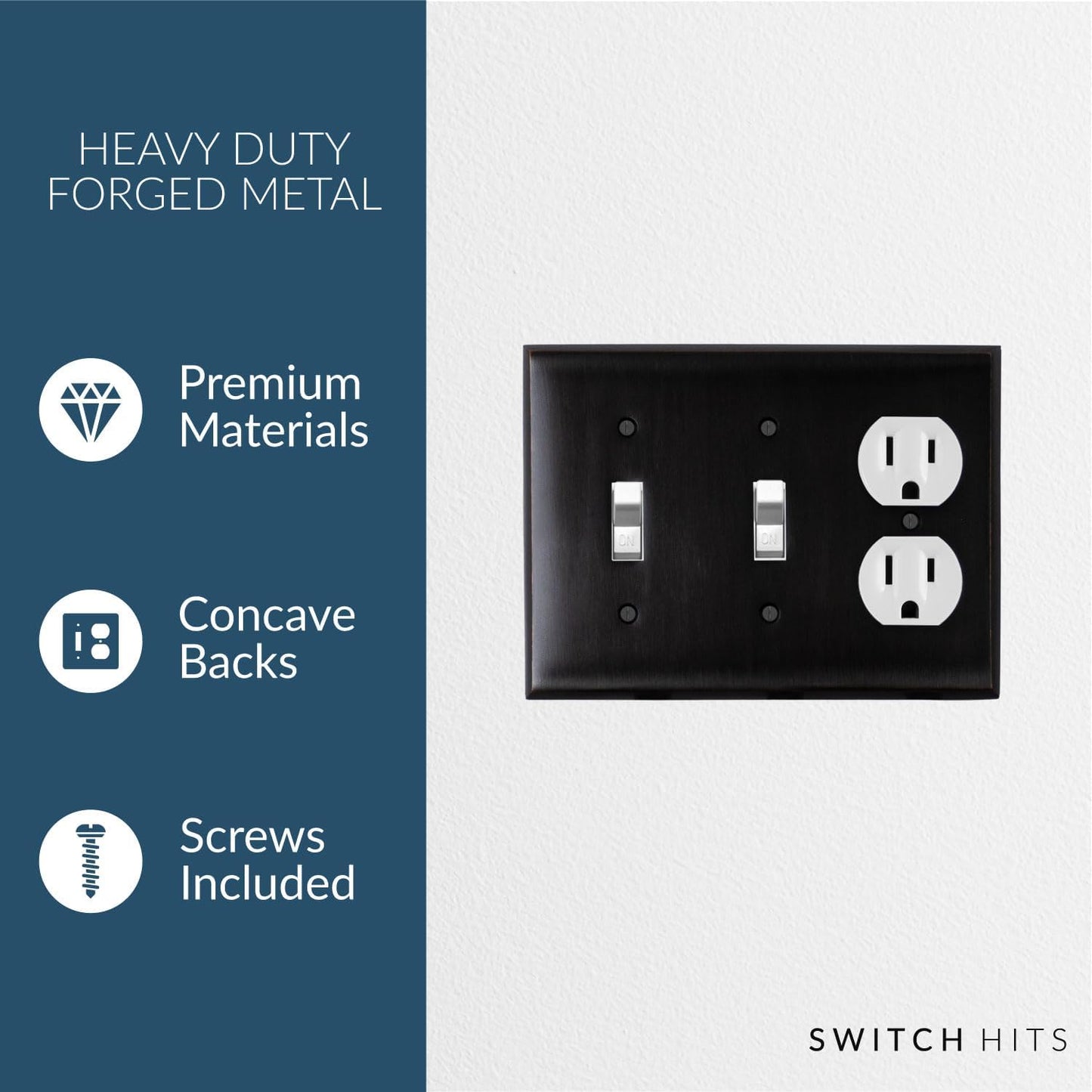 Double Light Switch Plate Outlet Cover GFCI Decorative Wall Plate | 2 Toggle - 1 Duplex Oil Rubbed Bronze Electrical