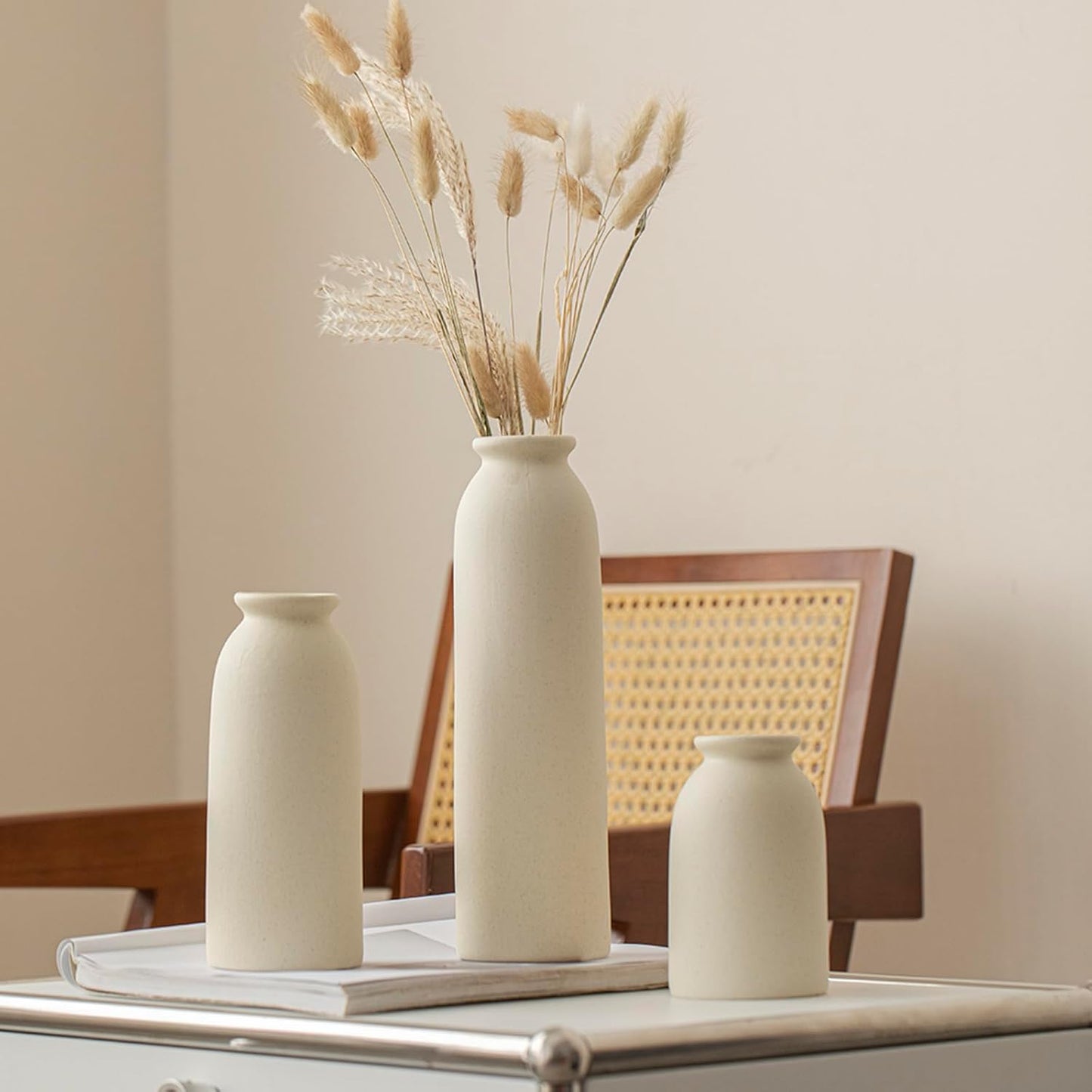 Tall Decorative Ceramic Vase Set / Standard Beige / 10.4 Inch / Set of 3