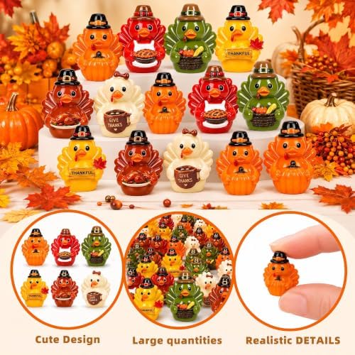 100Pcs Fall Mini Resin Ducks 6 Styles Thanksgiving Tiny Turkey Duck