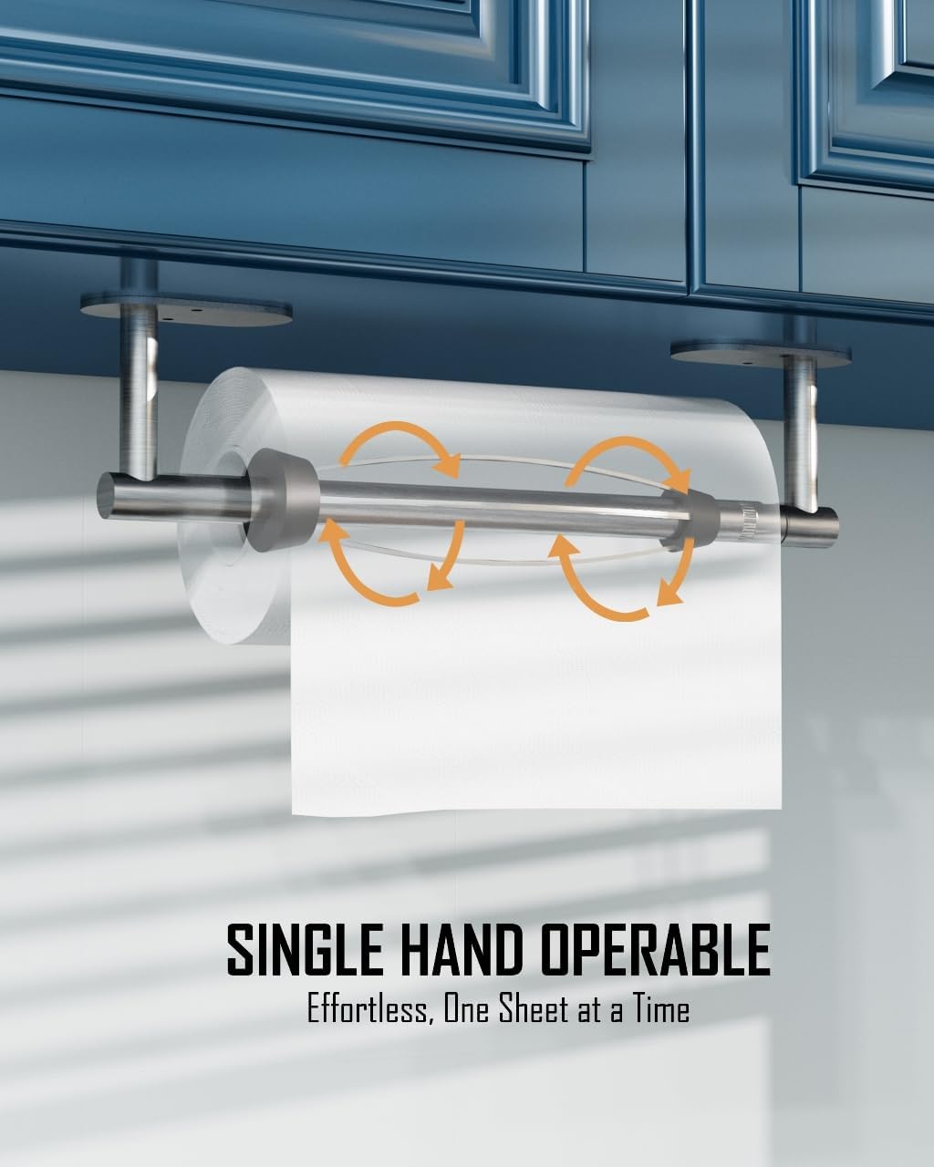 Paper Towel Holder Under Cabinet One Hand Operable, Silver | Round Base,Damping Effect, Drill Wall Mount or
