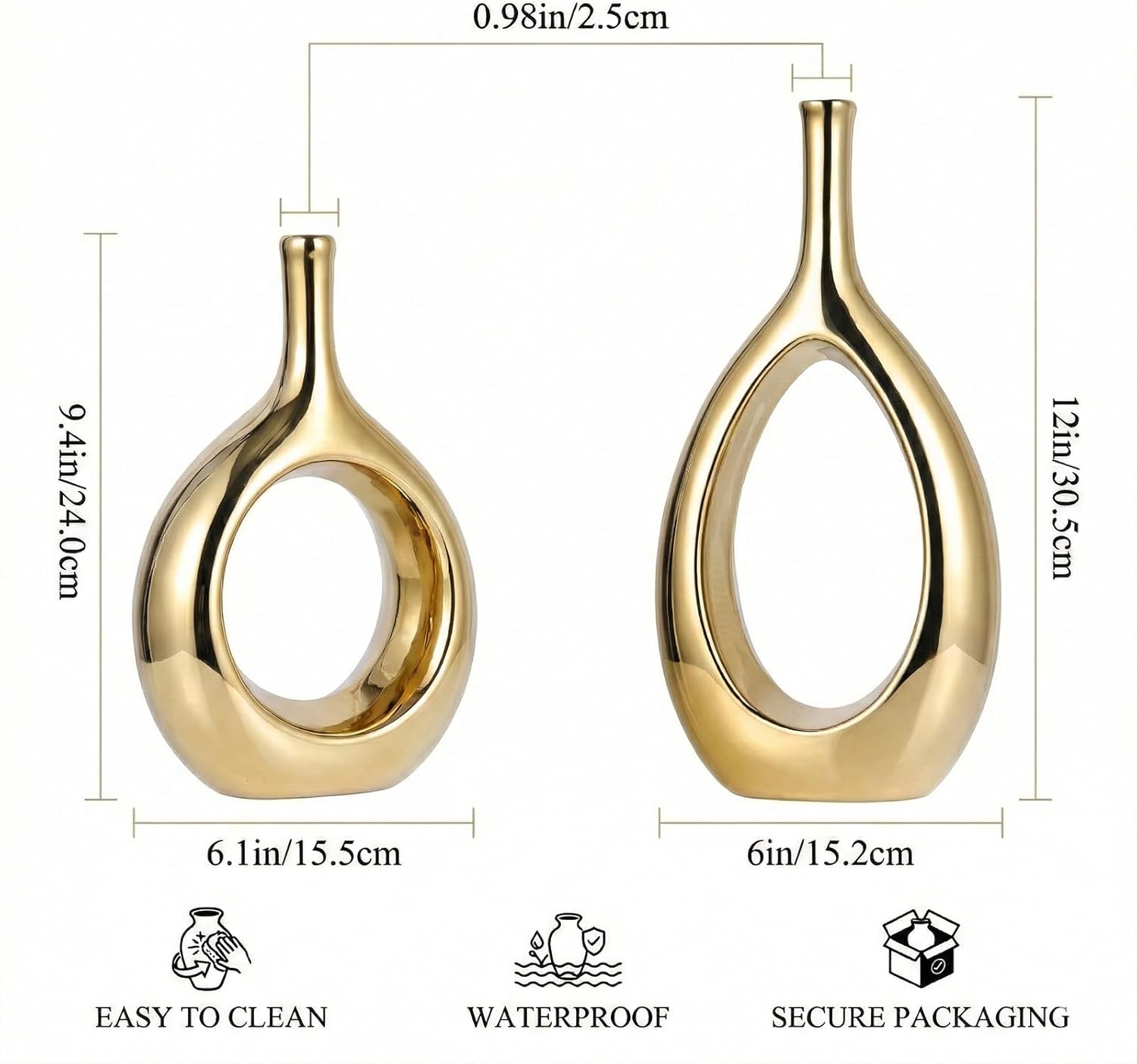 Vase Ceramic Gold Vases Home Decor / Glossy Gold