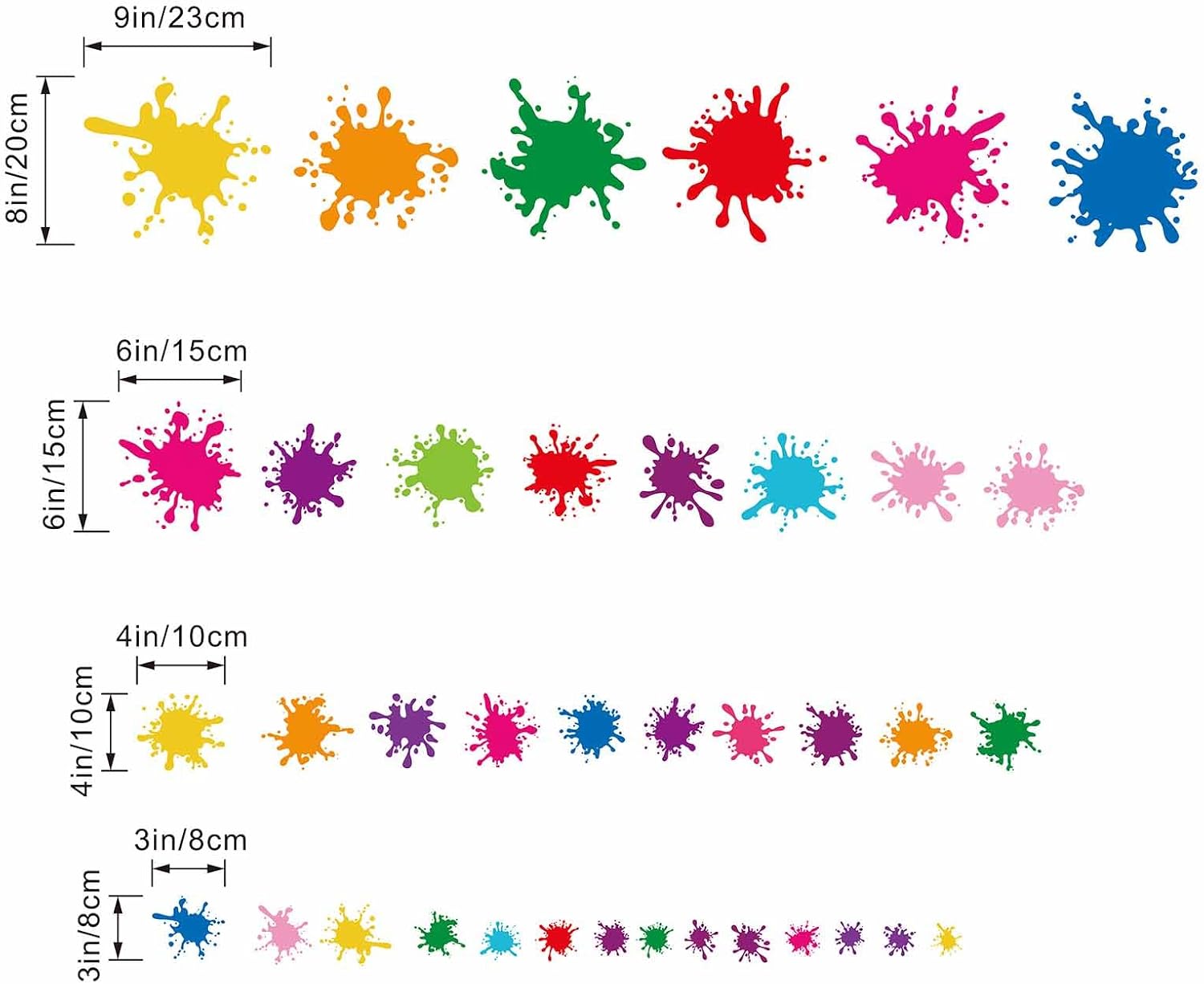 Colorful Paint Splatter Wall Decals / Paint Splatter B / Set of 38