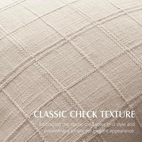 Decorative Linen Check Throw Pillow Covers Neutral Farmhouse / 20 x 20 / Natural Linen / Set of 2