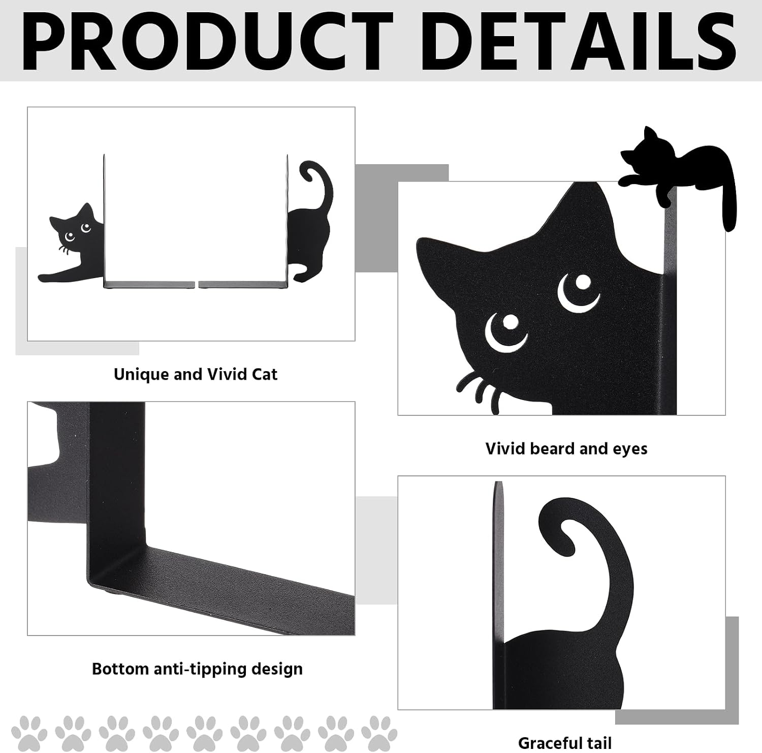Stretching Cat Metal Bookends Styles Book Ends / Stretching Cat / Black / Set of 2