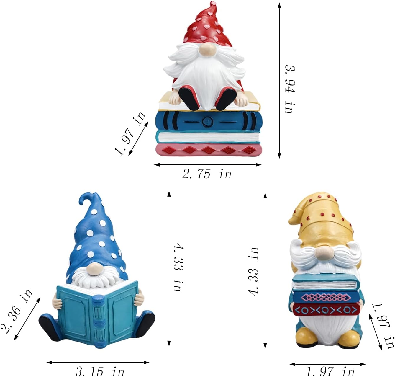 Gnomes Figurines Resin Sculpture / Reading / Set of 3