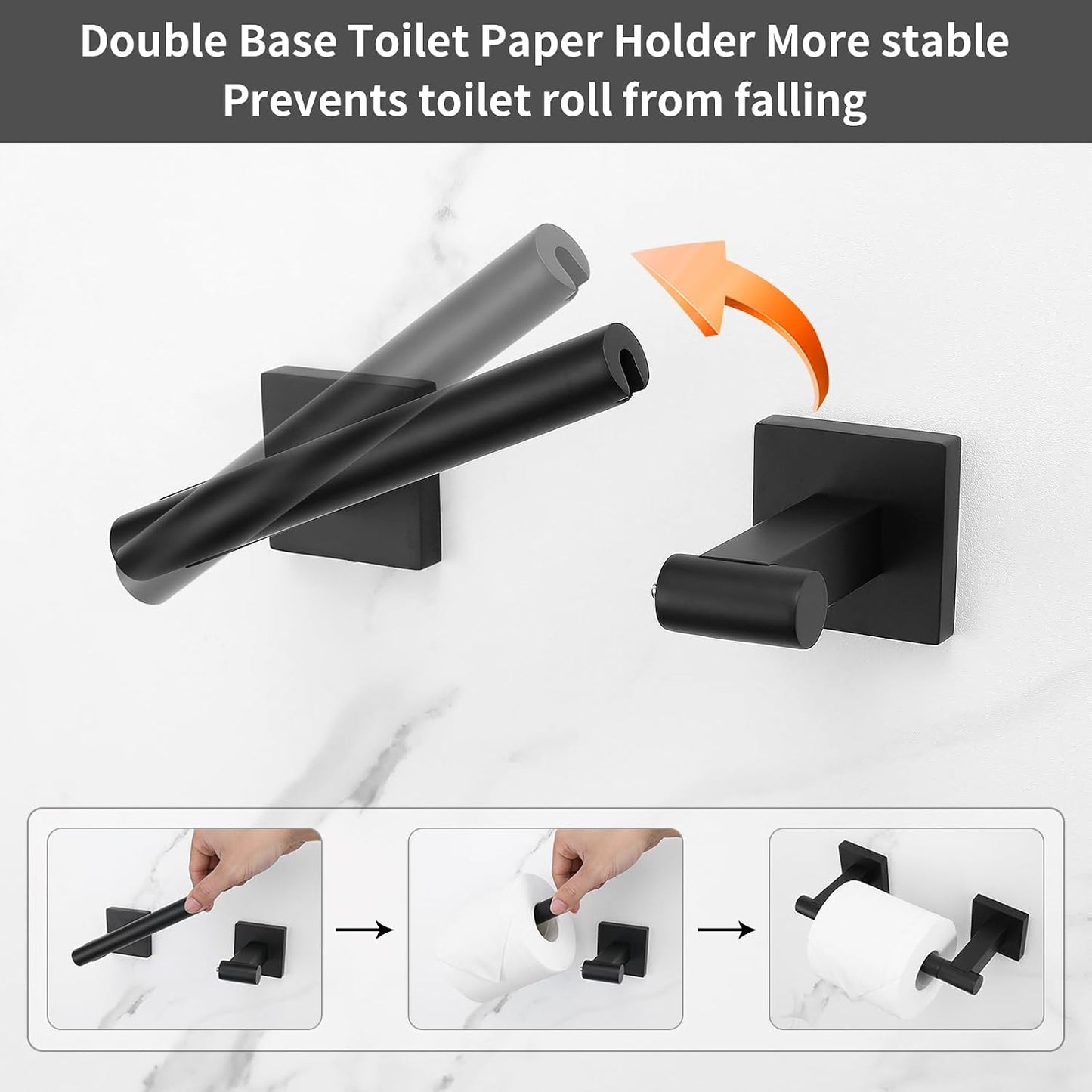 Matte Black Towel Bar Set, 5 Pieces Double Dase Toilet Paper Holder Bathroom Hardware Set, 23.6 Inch Stainless Steel
