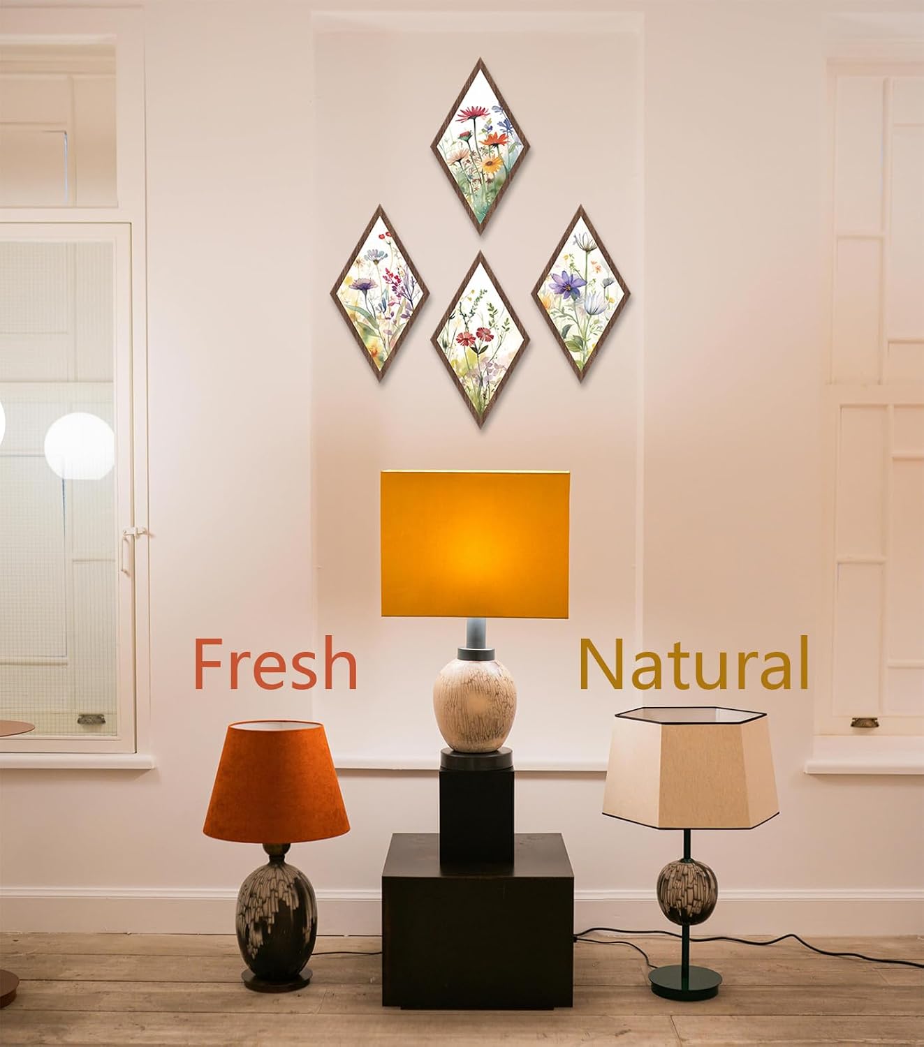 Wooden wildflower Wall Decor / Colors / 12.60 x 6.69 x 0.2 / Set of 4