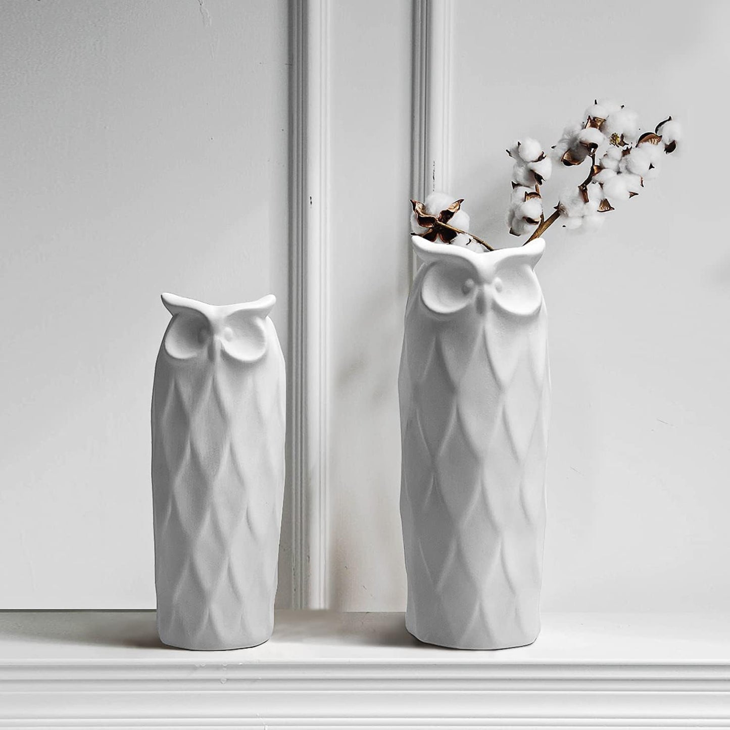 Owl Ceramic Vase / White / Set of 2