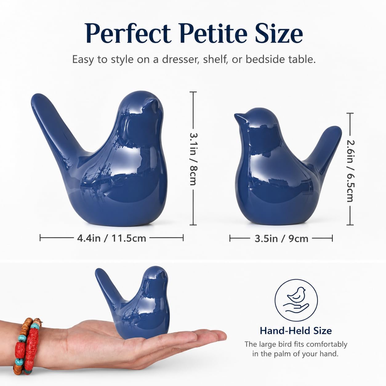 Small Ceramic Bird Statue and Sculpture / Blue