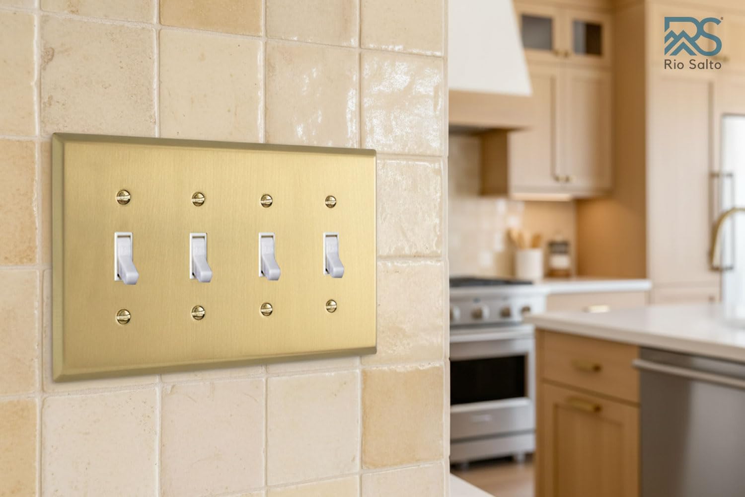 Rio Salto STANDARD SIZE Modern Metal Toggle Gold Light Switch Cover Wall Plate Corrosion Resistant Duplex Receptacle
